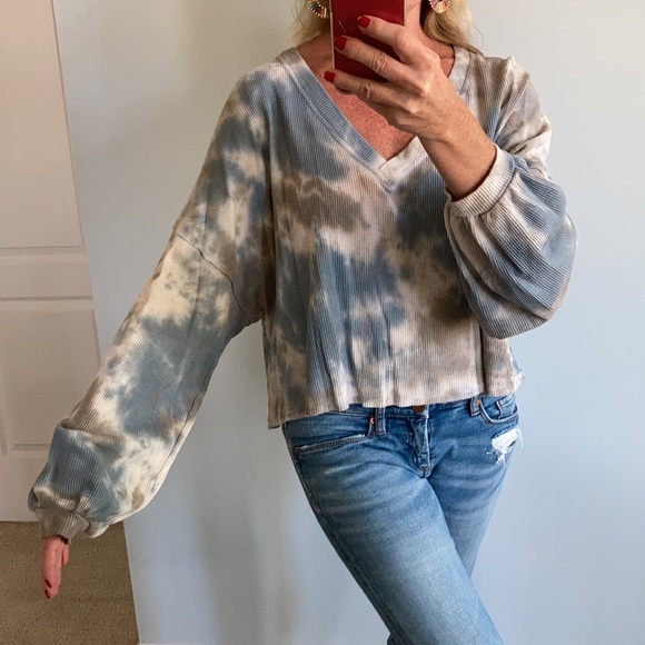 Cropped, Blue & Grey Tie Dye Top - Picture 3 of 8
